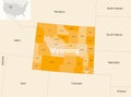 Wyoming state counties vector map with neighbouring states and terrotories