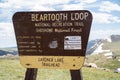 Sign for the Beartooth Loop, along the Beartooth Highway. This is a hiking trail for the Gardner Lake Royalty Free Stock Photo