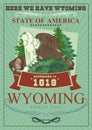 Wyoming vector american poster with green background. USA travel illustration. United States of America colorful greeting card. Royalty Free Stock Photo