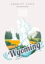 Wyoming vector american poster in retro style. Cheyenne. USA travel illustration. United States of America colorful greeting card.