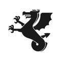 Wyvern Heraldic animal silhouette. Sea Dragon with fishtail. Fan