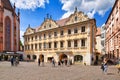 WÃÂ¼rzburg, Germany - Public library building called `Haus zum Falken` with stucco decoration in Rococo architecture style Royalty Free Stock Photo