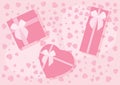 Heart pink design and gifl box design on pink background
