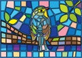 Birds on the branches moses stained glass Royalty Free Stock Photo