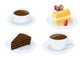 Coffee cup white and cake on the plate Royalty Free Stock Photo