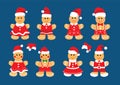 1609 gingerbread cookie santa christmas set decorations and design isolated on blue background illustration vector Royalty Free Stock Photo