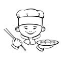 Smiling cute Asian little chef with sushi. Logo vector icon isolated on white background. Royalty Free Stock Photo