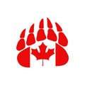 Independence Day of Canada. Symbolic illustration of the national flag in the form of a bear paw print. Isolated vector in traditi