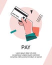 Flat Design style Human hand holding with credit card,Pay by credit card Royalty Free Stock Photo