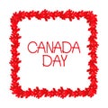 Canada Day. Maple leaves square frame, hand lettering in a festive isolated vector banner.