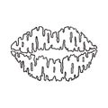 Lips stylized vector illustration in flat style. Isolated linear black color icon.