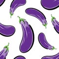 Eggplant hand drawn vector seamless pattern.