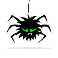 Scary spider with green eyes hanging on cobweb Royalty Free Stock Photo