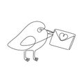 Small bird holds love letter in its beak. Royalty Free Stock Photo