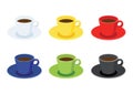 Coffee cup on saucer multi color on white background Royalty Free Stock Photo