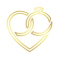 Two wedding gold intertwined rings forming a heart. Vector icon isolated on white background. Royalty Free Stock Photo