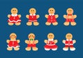 Gingerbread cookie christmas set decorations and design isolated on blue background illustration vector Royalty Free Stock Photo