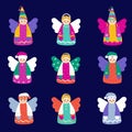 Cute cartoon angels. Set of bright colorful vector funny icons for design and decoration.