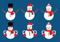 Snowman christmas set decorations and design isolated on blue background illustration vector Royalty Free Stock Photo
