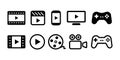 Video movie vod streaming button play button icon set vector illustration. White black Royalty Free Stock Photo