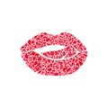 Parted red chapped lips with tongue. Abstract vector illustration isolated on white background.