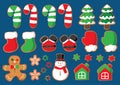 Cookie christmas icons winter set christmas decorations in flat and design isolated on blue background illustration vector Royalty Free Stock Photo