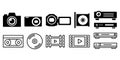 Video camera shooting recording vector illustration icon set black and white Royalty Free Stock Photo