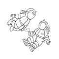 Two children of an astronaut. Cartoon linear vector icons isolated on white background. Royalty Free Stock Photo