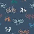 Bicycles for adults and children. Seamless vector simple pattern.