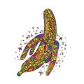Banana fruit. Bright multicolored hand drawn doodle style isolated icon on white background. Royalty Free Stock Photo