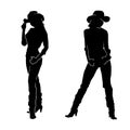 illustration silhouette of cowgirls posing on white background