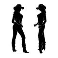 illustration silhouette of cowgirls posing on white background