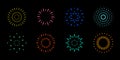 Night fireworks icon mark, radial light, ray vector illustration black background material set