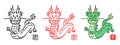 2024 Year of the Dragon, Happy New Year Simple and cute Japanese zodiac?dragon. Kanji means dragon. Vector illustration.