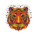 Abstract Tiger head. Vector coloring page in doodle style on a white background.