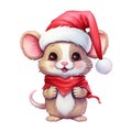 Cozy Critter Christmas: Christmas Watercolor Style Mouse Clipart - Isolated on White Background - Generative AI