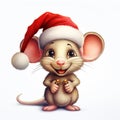 Jolly Mouse Joy: Christmas Watercolor Illustration Clipart - Isolated on White Background - Generative AI
