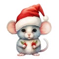 Santa\'s Little Squeaker: Christmas Watercolor Style Mouse Clipart - Isolated on White Background - Generative AI