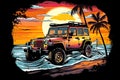 4x4 adventure off road on the beach colorful vector art Royalty Free Stock Photo