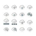 In a 4x4 arrangement conveying different aspects of cloud technology Royalty Free Stock Photo