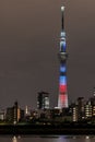 Battle of light and darkness light-up of Tokyo Skytree with Tokyo Tower