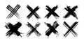 X black mark collection. Eight very detailed and different crosses. Cross sign from brush strokes. Grunge set X. Hand