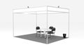 3x4 Blank Indoor Exhibition Trade Booth 3D render on white background, Template for easy presentation Royalty Free Stock Photo