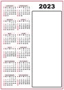 2023 50x70 Calendar - Ready For Print - Red Frame Black And White Numbers - 3D Illustration
