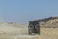 4x4 car on sand road in the canyons of the Namibe Desert. Africa. Angola