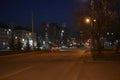 "City of Chelyabinsk, Ural / Russian Federation - 04/ 14/ 2021: Streets of evening Chelyabinsk with cars