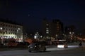 "City of Chelyabinsk, Ural / Russian Federation - 04/ 14/ 2021: Streets of evening Chelyabinsk with cars