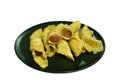 Fried crispy Chinese dumpling paste wrapped pork sausage on plate Royalty Free Stock Photo