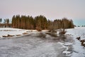Frozen river in countryside