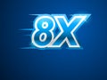 8x Faster. Blue vector sign